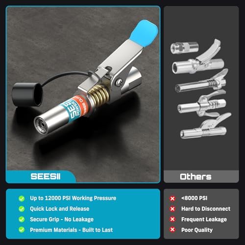 Seesii Grease Gun Accessory Kit Pro with 12000 PSI Quick-Release Coupler