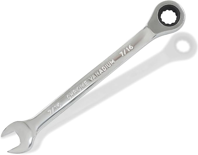 2 Pcs 7/16 Inch Ratchet Wrench Imperial Ratcheting Combination Wrench Set, 12 Point, 72 Teeth for Projects SAE Tight Spaces