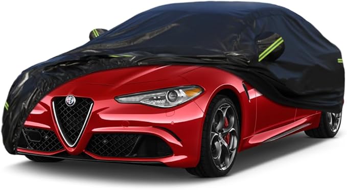 Kaugung 7 Layers Car Cover Custom Fit Alfa Romeo Giulia from 2016 to 2025, Outdoor Waterproof All Weather Sun Rain Dust Snow Protection with Zipper Door.(USA Warehouse,Within 3-7 Days)