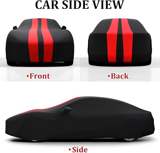 WinPower Indoor Car Cover, Stretch Dustproof Protection Fit 192-203 Inch Sedan Full Car Cover for Underground Garage Car Show, Black and Red