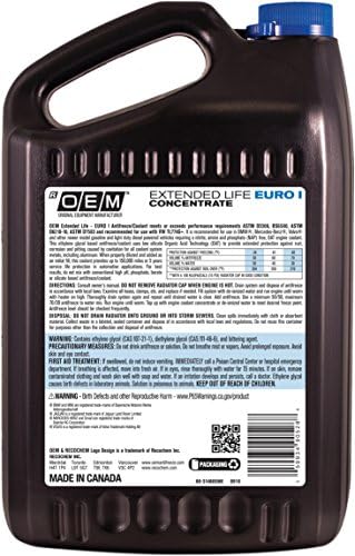 Recochem OEM 86-314BOEME Blue Premium Antifreeze Concentrate Extended Life - Euro I BLUE, 1 gallon, 1 Pack