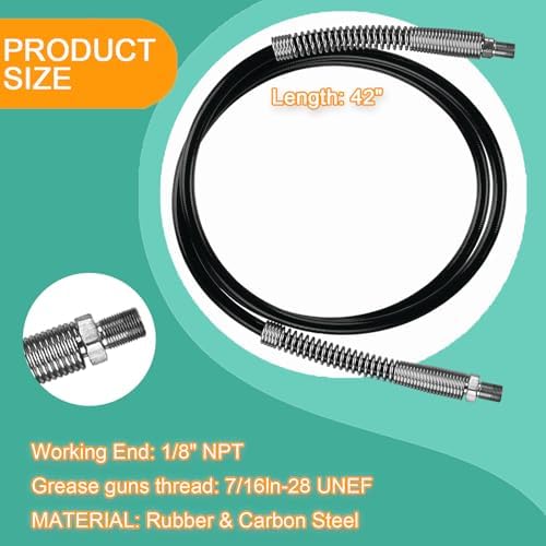 Upgrade DCGG5703-42 42 Inch Grease Gun Hose compatibles with DE-WALT 1/8" NPT Handheld Grease Gun,10, 000 PSI.(Without Hp Coupler)
