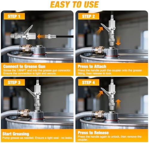GOOACC Grease Gun Coupler, 12000 PSI High Pressure Quick Lock Grease Gun Tips 3-Jaws Compatible with 1/8" NPT SAE & Metric Zerk Grease Gun Fittings Single Handle Grease Coupler for Easy Lubrication