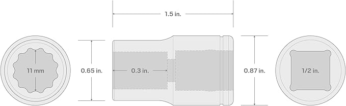 TEKTON 1/2 Inch Drive x 11 mm Shallow 12-Point Socket | SHD22311