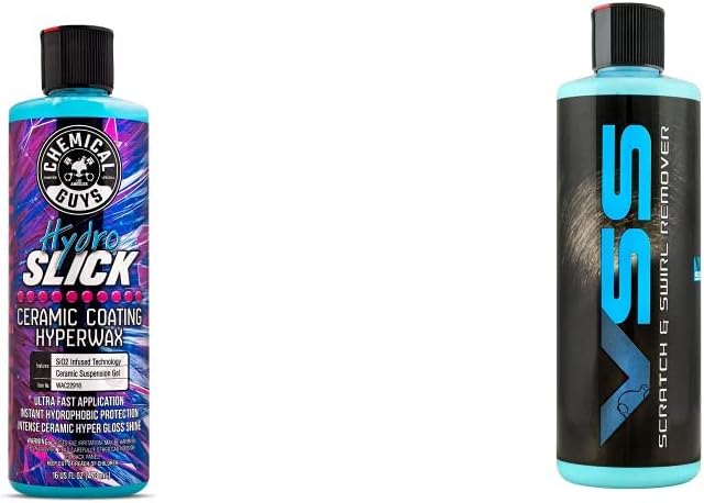 Chemical Guys WAC22916 HydroSlick Intense Gloss Sio2 Ceramic Coating Hyperwax, Hyper Gloss Shine, Safe for Cars, Trucks, SUVs, Motorcycles, 16 fl oz & COM_129_16 Scratch and Swirl Remover (16 oz)
