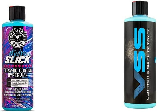 Chemical Guys WAC22916 HydroSlick Intense Gloss Sio2 Ceramic Coating Hyperwax, Hyper Gloss Shine, Safe for Cars, Trucks, SUVs, Motorcycles, 16 fl oz & COM_129_16 Scratch and Swirl Remover (16 oz)