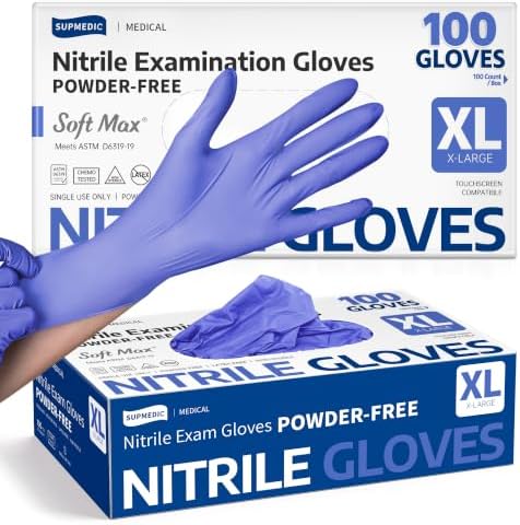 Supmedic Soft Max Exam Gloves, Powder-Free Disposable, Blue Iris