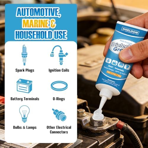 SHIELDOM Dielectric Grease, Automotive Silicone Electrical Grease - Waterproof, Heat-Resistant, Insulate & Lubricate Seals for Spark Plugs, Battery Terminals & Electrical Connectors 0.7oz/20g