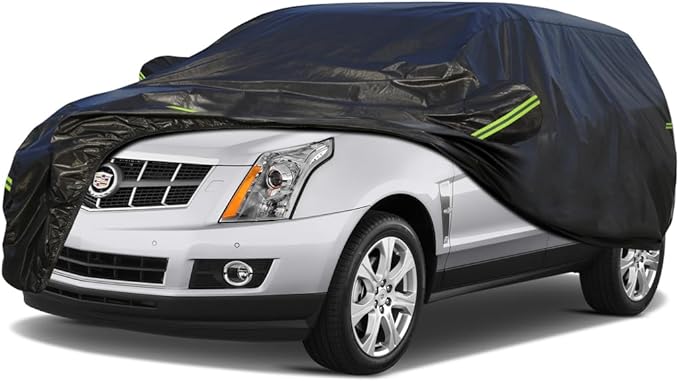 KouKou Waterproof SUV Car Cover Suitable for Cadillac SRX from 2009 to 2016, 7 Layers Windproof All Weather Waterproof Outdoor Cover Sun Rain UV Dust Snow Protection. Black