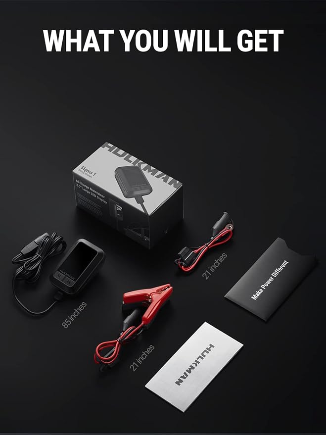 HULKMAN Sigma 1 Car Battery Charger - 1A 6V/12V Automatic Smart Trickle Charger, Battery Maintainer, and Desulfator with Intelligent Interface