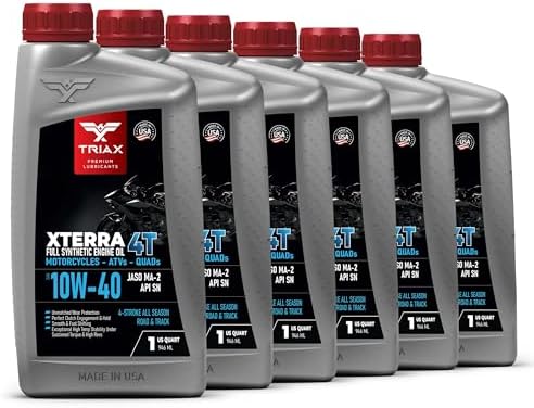 TRIAX XTerra 4T 10W-40 Full Synthetic 4 Stroke Engine Oil | For Motorcycles, ATVs, Quads & Snowmobiles | Exceeds JASO MA2 & API SL/SM/SN | True All Season | Race Ready (6 Quart Pack)