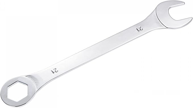 uxcell Thin Combination Wrench with Offset 6-Point End and Angled Open End, Metric Mirror-Chrome Plated High Carbon Steel, for Household Repairs, 21mm