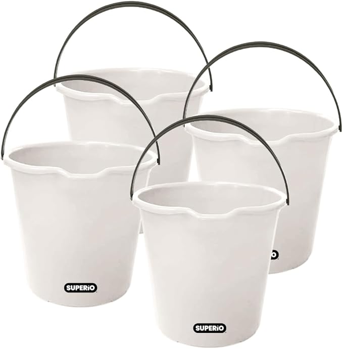 Superio 4-Pack Plastic Cleaning Bucket for Home, 2 Gallon Pail for Mopping with Large Spout - Bucket for Floor Mopping, Car Wash - Bowls for Camping, Fishing