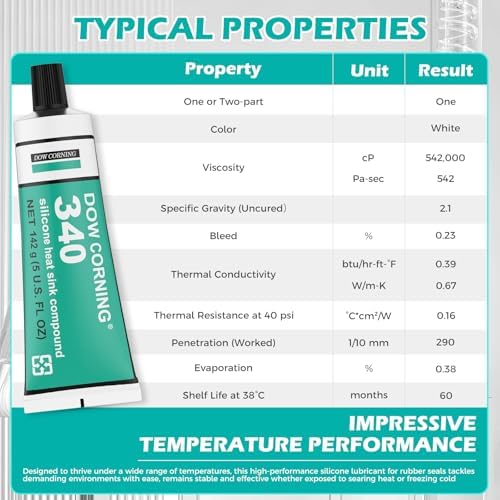 Dow Corning 340 Silicone Heat Sink Compound 142g (5oz) Thermal Conductive Silicone Grease IGBT Heat Dissipation Paste for Electrical Devices PCB Assemblies and Computer CPU Non Flowing