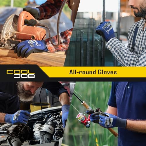 COOLJOB A5 Fiberglass Free Cut Resistant Gloves for Men, Touchscreen, Grip Nitrile Coated, No PFAS, Non Slip, Soft & Durable