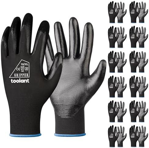 toolant Nitrile Coated Work Gloves, 12 Pairs, Black, X-Large