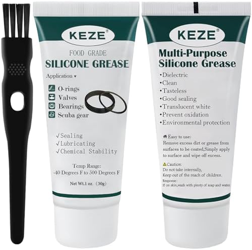 KEZE Food Grade Silicone Grease Pool Lube Tube O Rings Lubricant for Plumber Faucet Gasket Water Filter Rubber Seal Silicon Grease with Brush 1 oz 2-Pack
