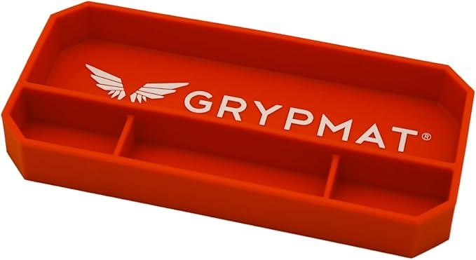 Grypmat Plus Grip Mat for Mechanics - Non-Slip Flexible Silicone Tool Tray - Tool Organizer for Tool Box - Magnetic-Free, Easy-to-Clean Tool Mat - Small, Orange