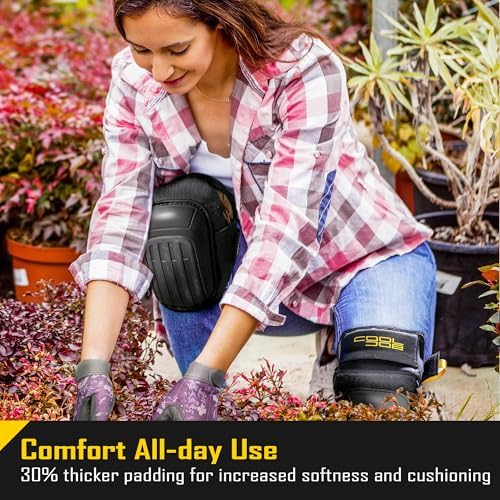 COOLJOB Professional Knee Pads with Heavy Duty Anti-Slip Cap, Comfortable Foam Cushion and Extra Thick Gel Padding for Construction Flooring, Reinforced & Adjustable Straps, Black
