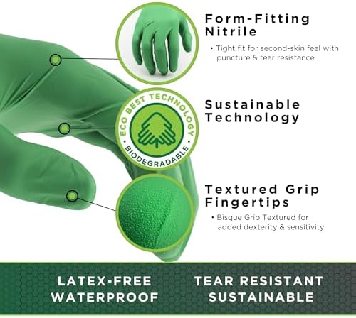 SHOWA 6110PF Sustainable EBT Latex-Free, Powder-Free, Nitrile Disposable Single Use Safety Gloves, 4 Mil, 9.5" Length,(1 Box/100 Gloves), Medium (Pack of 10)
