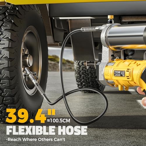 Ecarke Cordless Grease Gun Compatible with DeWalt 20V Battery, 12000PSI Max Electric Grease Gun, Dual Pistol & in-Line Grip, Works with Bulk & Cartridge Grease, with 39" Hose & 4 Couplers (Tool Only)
