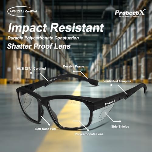 ProtectX Classic Safety Glasses, Anti-Fog Scratch Resistant Lenses