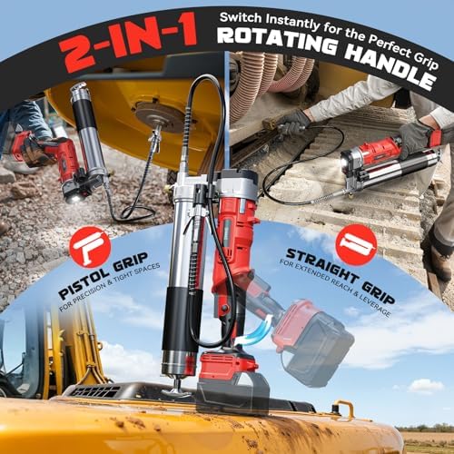 DIYtoolifz Cordless Grease Gun Compatible with Milwaukee 18V Battery, 12000PSI High-Pressure with 2-in-1 Rotating Handle, 39.4" Hose & 4 Couplers for Bulk & Cartridge Grease (Tool Only)