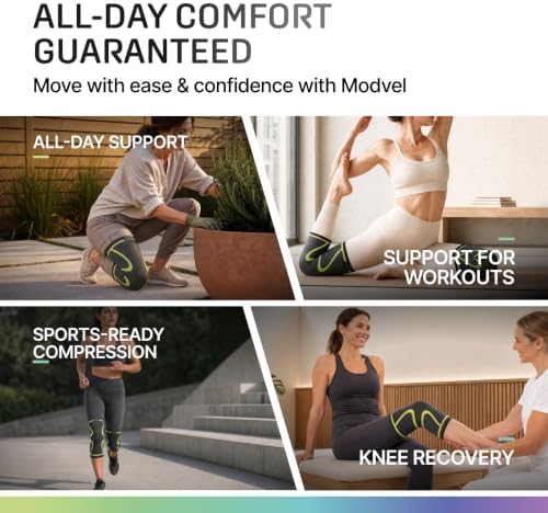 Modvel 2 Pack Knee Brace for Women - Knee Support for Walking, Knee Compression Sleeves for Pain Relief, Knee Sleeves for Women, Knee Brace for Sports, Workouts & Arthritis