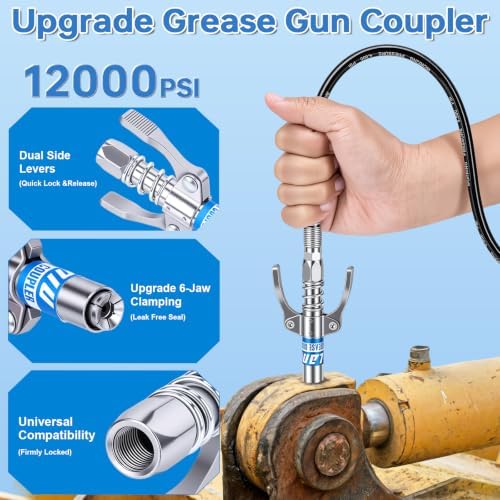 6 Pack Grease Gun Coupler, Dual Lever Quick Lock & Release Grease Tips