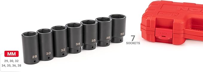 TEKTON 1/2 Inch Drive Deep 6-Point Axle Nut Impact Socket Set with Case, 7-Piece (29-38 mm) | SID92340