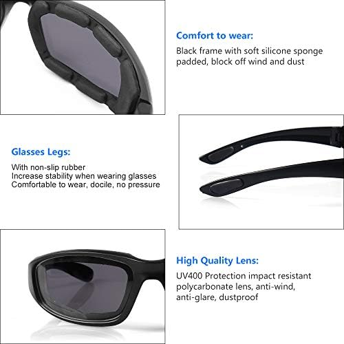 3 Pair Motorcycle Riding Glasses Padding Goggles UV Protection Dustproof Windproof Motorcycle Sunglasses for Outdoor Actives