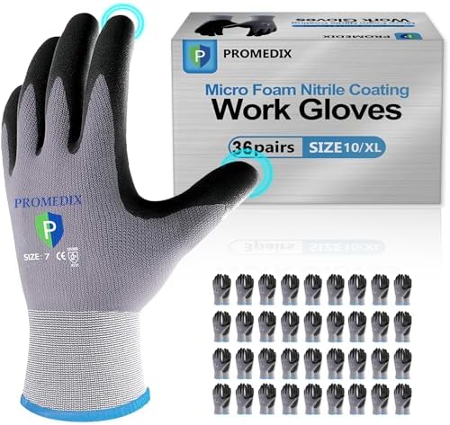 PROMEDIX P Nitrile Coated Work Gloves,MicroFoam Safety Work Gloves Men,Seamless Knit Nylon&spandex Gloves with Grip