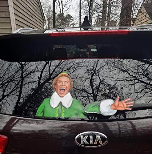 Jolly Elf Waving Arm Wiper Blade Decal for Christmas and Winter. WiperTags Attach to Rear Vehicle Wiper Blades and Waves When the Wiper is Turned on. Made in USA.