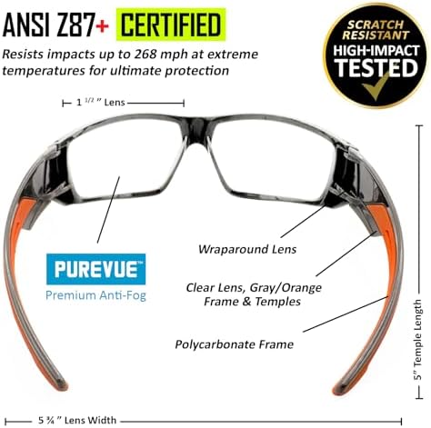 MAGID AcuSpex Full Frame Clear Safety Glasses,PurVue Premium Anit-Fog Coating, SX4005