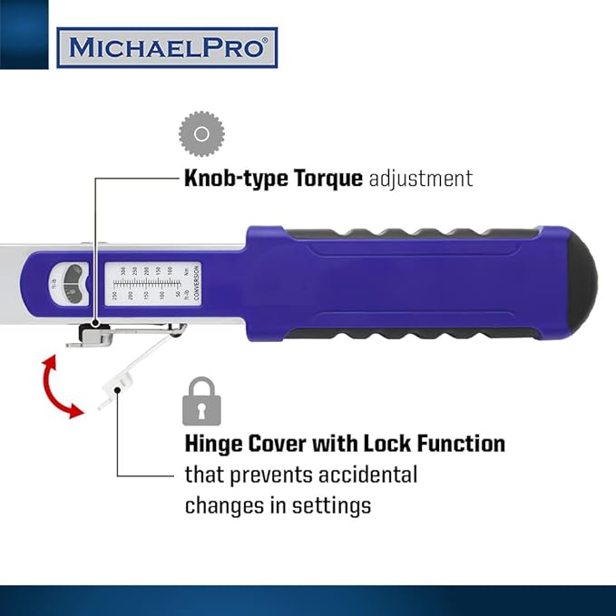 MichaelPro 1/2-Inch Drive Split Beam Torque Wrench with Flex Head, 40 – 250 ft-lb Torque Range | +/- 4% Accuracy | Professional Grade | MP001209
