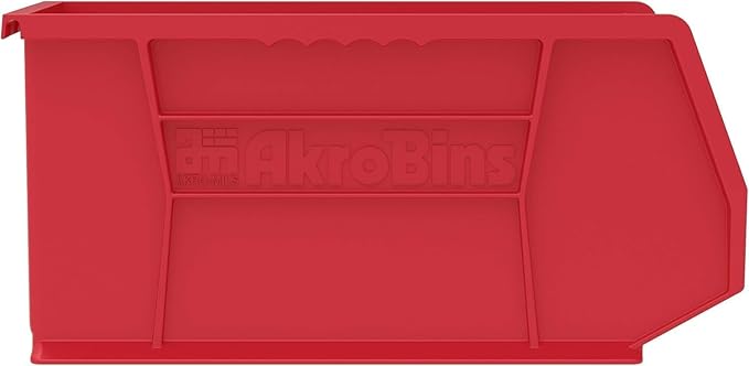 Akro-Mils 30240 AkroBins Plastic Storage Bins, Space-Saving Stackable Bins for Garage, Pantry, Craft Organization, 15-Inch x 8-Inch x 7-Inch, Red, 12-Pack