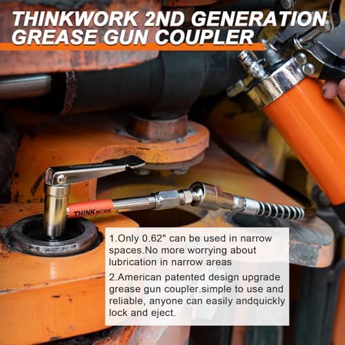THINKWORK 90° Degree Grease Gun Coupler Set with 360°Grease Gun Hose Swivel