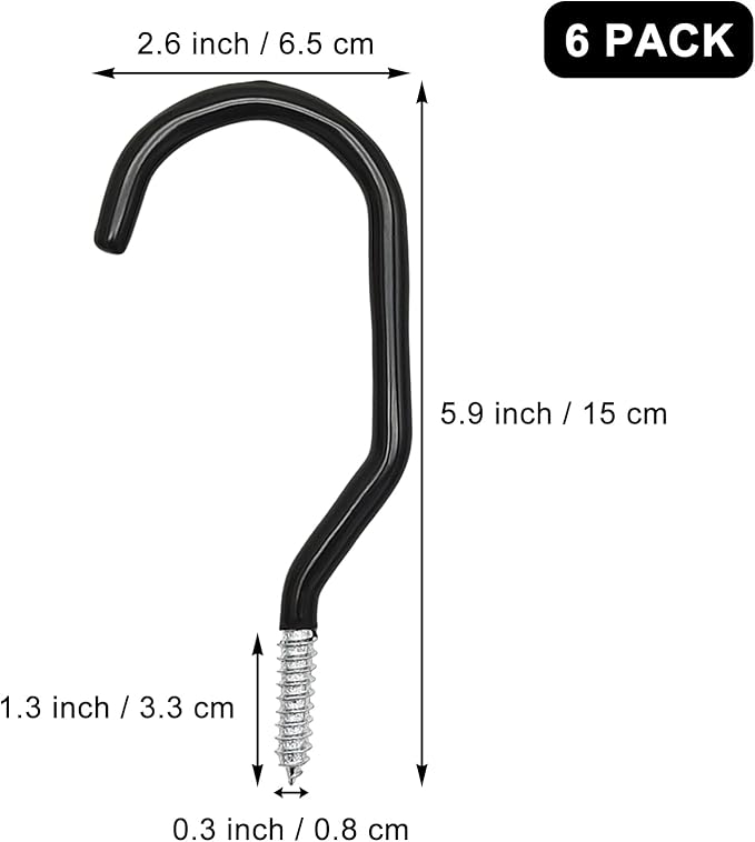 Scartink 6PCS Black Heavy Duty Bike Storage Hooks Bicycle Wall Mounted Hooks Large Screw Hooks for Wall,Ceiling