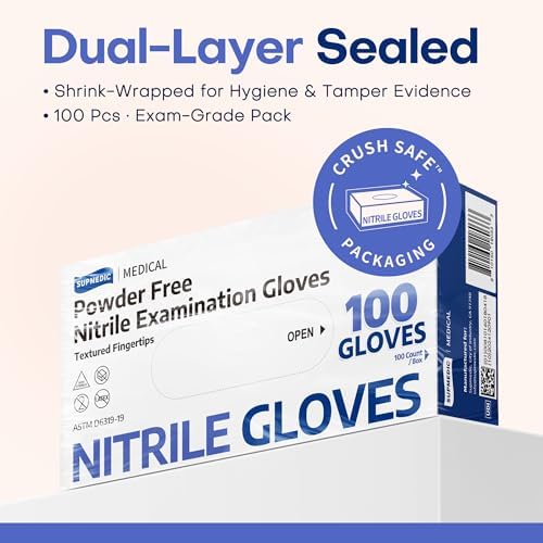 Supmedic Soft Max Exam Gloves, Powder-Free Disposable, Blue Iris