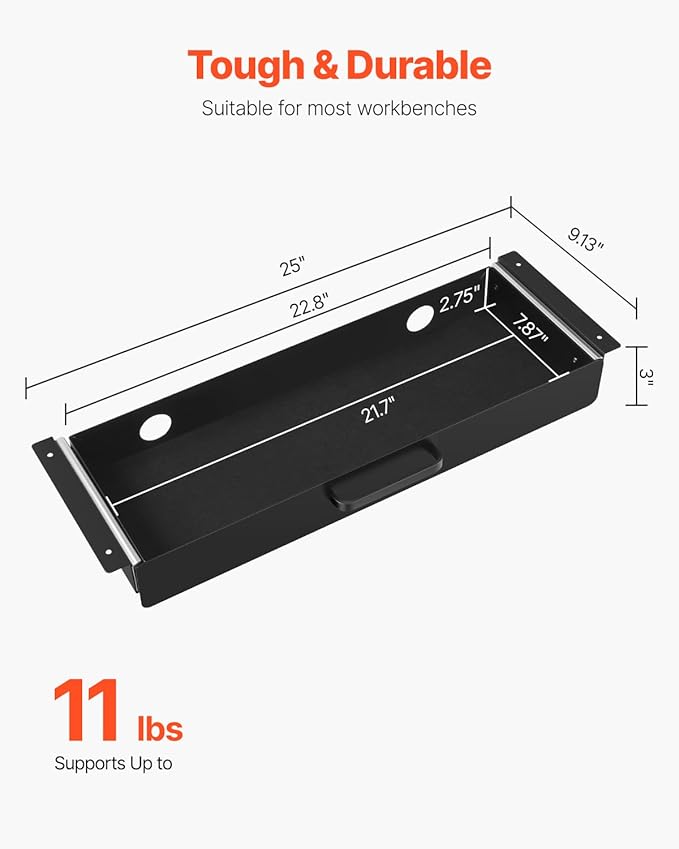 VEVOR Under Desk Drawer Slide Out, 22 inch Under Desk Mounted Pull-out Drawer Attachment, Hidden Under Counter Drawers for office Home Sit Stand Workstation, Black
