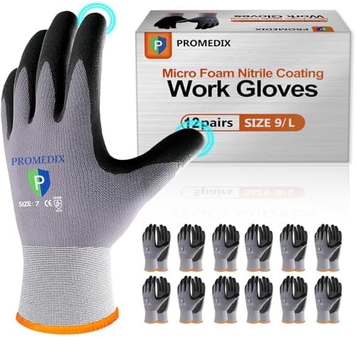 PROMEDIX P Nitrile Coated Work Gloves,MicroFoam Safety Work Gloves Men,Seamless Knit Nylon&spandex Gloves with Grip
