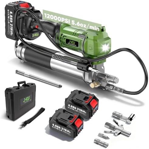 J-KU Electric Cordless Grease Gun 12000 PSI with 8000 mAh Batteries