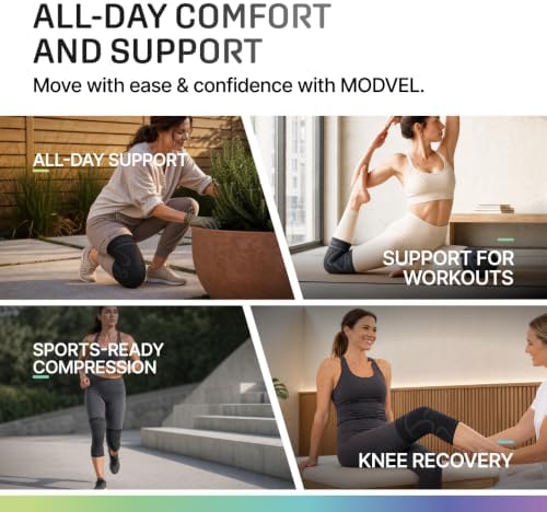 Modvel 2 Pack Knee Brace for Women - Knee Support for Walking, Knee Compression Sleeves for Pain Relief, Knee Sleeves for Women, Knee Brace for Sports, Workouts & Arthritis