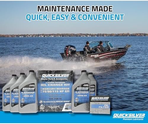 Quicksilver 4-Stroke Oil Change Kit – for Mercury Outboard Engines – 15, 20, 25, 30, 40, 50, 60, 75, 90, 115, 150, 175, 200, 225, 250, 300, 350, 400 HP