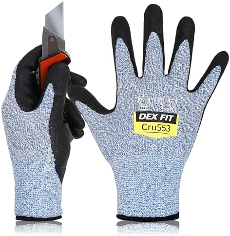 DEX FIT Level 5 Cut Resistant Gloves Cru553, 3D-Comfort Fit, Firm Grip, Thin & Lightweight, Touch-Screen Compatible, Durable, Breathable & Cool, Machine Washable; Blue M (8) 1 Pair