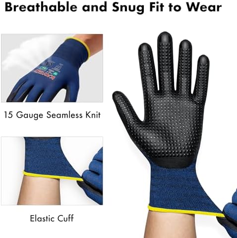 KAYGO MicroFoam Nitrile Coated Work Gloves, Non-Slip Micro-Dots, KG19N
