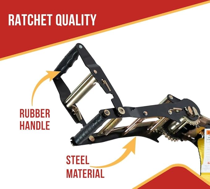 Mytee Products 10 Pack 2" x30' Ratchet Tie-Down Straps with Flat Hooks - 10,000 Lbs Breaking Strength - Tie Down Large Handle and Ratchet Straps for Flatbed, Truck, Trailers Pickup Farm
