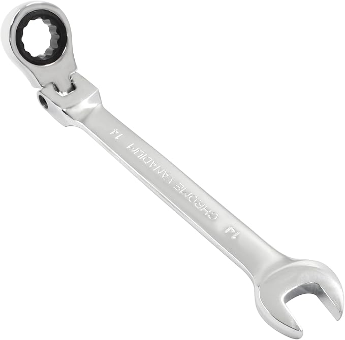 Piutouyar 14mm Flex-Head Ratcheting Wrench, Professional Metric Ratchet Wrench Combination Wrench Box Ended Spanner Tool for Projects Repair(5° Movement and 72 Teeth 12 Point, CR-V)