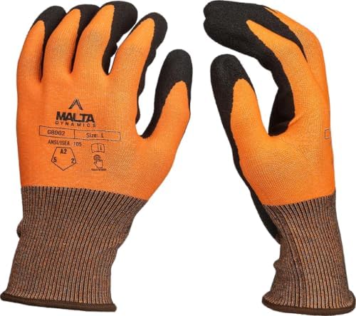 Malta Dynamics Safety Work Gloves – Nitrile Coated Ultra-Thin Work Gloves w/Cut Level A2 Protection, Touch Screen, OSHA/ANSI