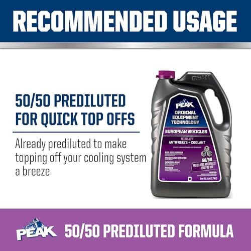 PEAK OET Extended Life Violet 50/50 Prediluted Antifreeze/Coolant for European Vehicles, 1 Gal. (Pack of 2)